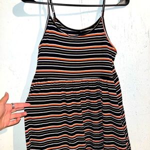 never worn spaghetti strapped sun dress striped,black white & burgundy!